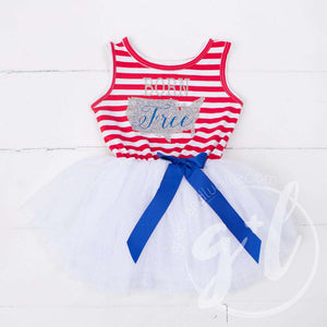 "BORN FREE" Red, White & Blue Dress Silver USA Map Sleeveless - Grace and Lucille