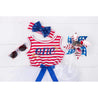 "Patriotic" Birthday Dress with her Age, Red, White & Blue Blue Script Sleeveless - Grace and Lucille