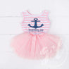 Anchors Away Personalized Dress Blue Anchor Pink Striped Sleeveless - Grace and Lucille