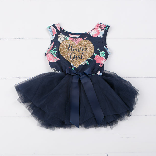 Flower Girl Dress Heart of Gold "FLOWER GIRL" Navy Floral Multi Sleeveless