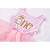 1st Birthday Dress Gold Pineapple "ONE" Sleeveless Pink Striped with Pink Tutu - Grace and Lucille