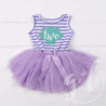 2nd Birthday Mermaid Dress Aqua Sea Shell "TWO" on Purple Striped Sleeveless - Grace and Lucille