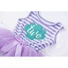 2nd Birthday Mermaid Dress Aqua Sea Shell "TWO" on Purple Striped Sleeveless - Grace and Lucille