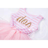 2nd Birthday Dress Gold Script Spanish "DOS"  Pink Striped LONG Sleeve - Grace and Lucille