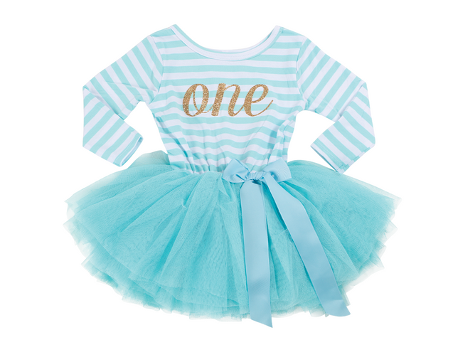 1st Birthday Dress - Striped (Long Sleeve)