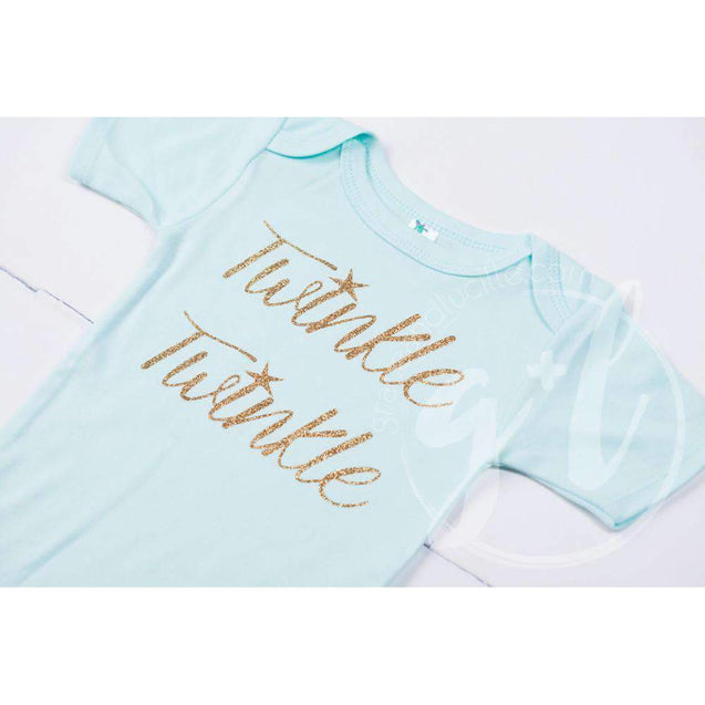Mint Onesie with Gold "TWINKLE TWINKLE" Graphics - Grace and Lucille