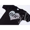 Black Onesie with Silver Heart & "ONE" - Grace and Lucille