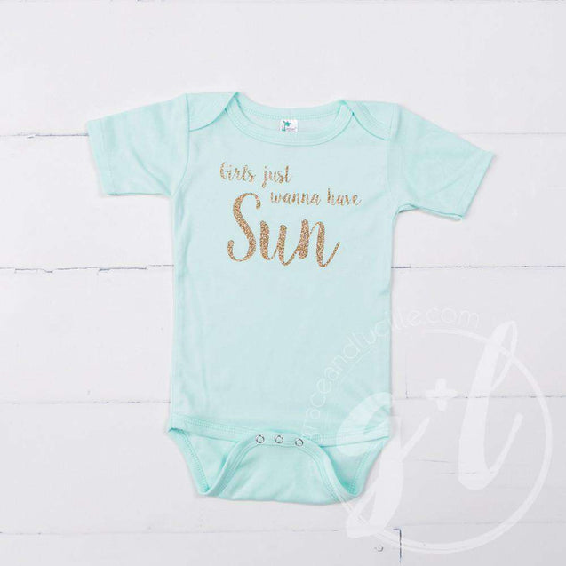 Mint Onesie with Gold "GIRLS JUST WANNA HAVE SUN" Graphics - Grace and Lucille