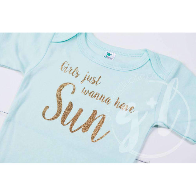 Mint Onesie with Gold "GIRLS JUST WANNA HAVE SUN" Graphics - Grace and Lucille