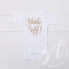 White Onesie with "SHAKE IT OFF!" Gold Graphics - Grace and Lucille