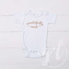 White Onesie with "WONDERFULLY MADE" Gold Graphics - Grace and Lucille