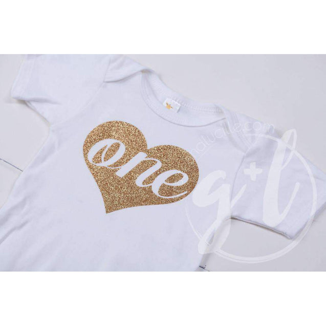 White Onesie with Heart of Gold & her AGE - Grace and Lucille