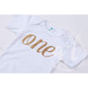 White Onesie with Gold Script ONE - Grace and Lucille