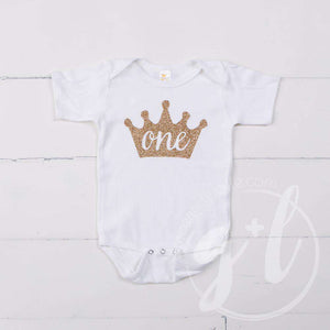 White Onesie with Gold Crown & her AGE - Grace and Lucille