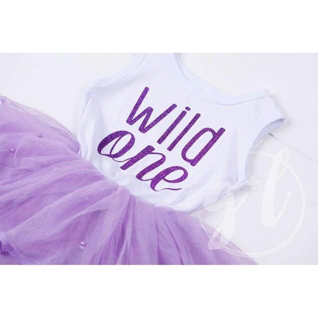 "WILD ONE" Dress White Top with Purple Tutu Sleeveless - Grace and Lucille