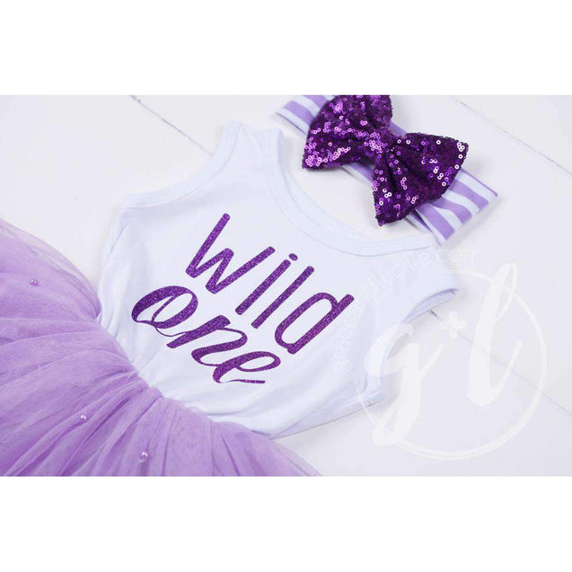 "WILD ONE" Dress White Top with Purple Tutu Sleeveless - Grace and Lucille