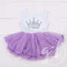Birthday Dress Silver Crown with her AGE on Sleeveless White Top with Purple Tutu - Grace and Lucille