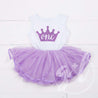Birthday Dress Purple Crown with her AGE on Sleeveless White Top with Purple Tutu - Grace and Lucille