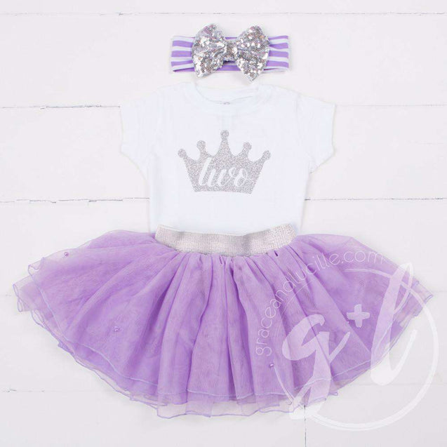 Silver Sequined Bow on Purple Striped Headband - Grace and Lucille