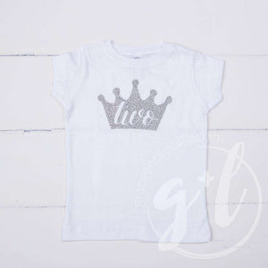 White Tee Shirt with Silver Crown & Her Age - Grace and Lucille