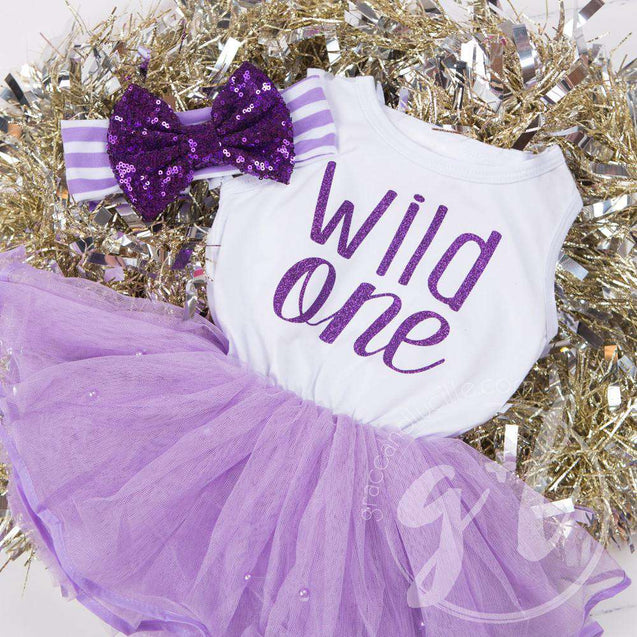 "WILD ONE" Dress White Top with Purple Tutu Sleeveless - Grace and Lucille