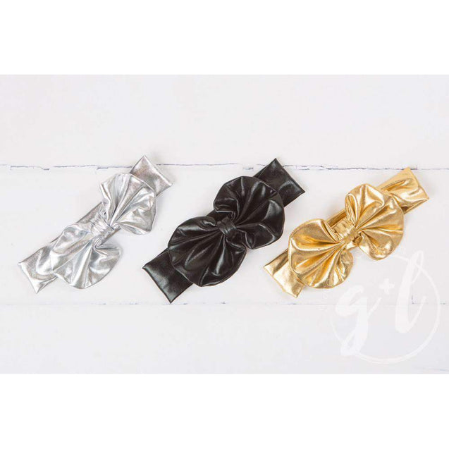 Silver Lame Oversized Bow Headband - Grace and Lucille