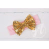 Gold Sequined Bow on Solid Pink Headband - Grace and Lucille