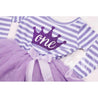 1st Birthday Dress Purple Crown "ONE"  Purple Striped Long Sleeves - Grace and Lucille