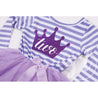 2nd Birthday Dress Purple Crown "TWO"  Purple Striped Long Sleeves - Grace and Lucille