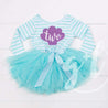2nd Birthday Mermaid Dress Purple Sea Shell "TWO" Aqua Striped Long Sleeves - Grace and Lucille