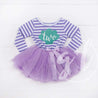 2nd Birthday Mermaid Dress Aqua Sea Shell "TWO" Purple Striped Long Sleeves - Grace and Lucille