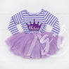3rd Birthday Dress Purple Crown "THREE"  Purple Striped Long Sleeves - Grace and Lucille