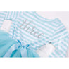 3rd Birthday Dress Silver Script "THREE" Aqua Striped Long Sleeves - Grace and Lucille