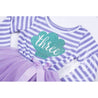 3rd Birthday Mermaid Dress Aqua Sea Shell "THREE" Purple Striped Long Sleeves - Grace and Lucille