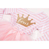 4th Birthday Dress Gold Crown "FOUR" Pink Striped Long Sleeve - Grace and Lucille