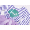 4th Birthday Mermaid Dress Aqua Sea Shell "FOUR" Purple Striped Long Sleeves - Grace and Lucille