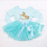 4th Birthday Dress Gold Unicorn "FOUR" Aqua Striped Long Sleeves - Grace and Lucille