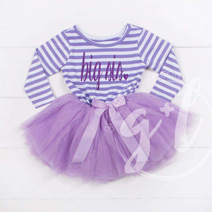 Big Sis Dress Purple Script Purple Striped Long Sleeves - Grace and Lucille