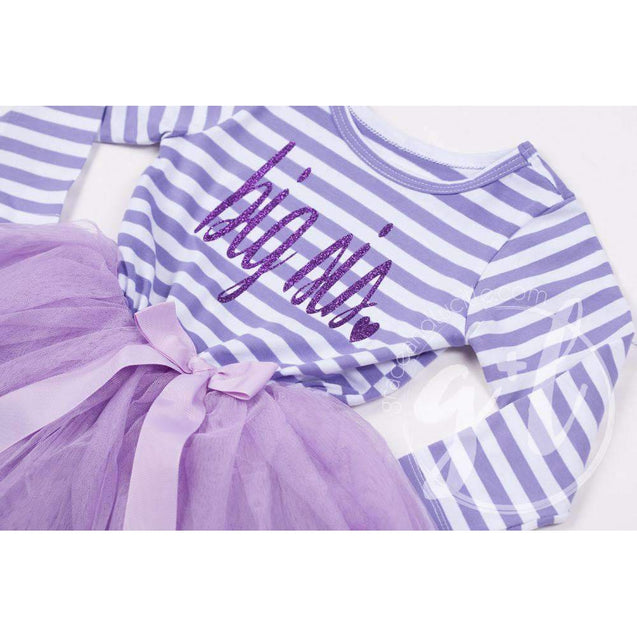 Big Sis Dress Purple Script Purple Striped Sleeveless - Grace and Lucille