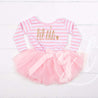 Lil' Sis Dress Gold Script Pink Striped Long Sleeves - Grace and Lucille