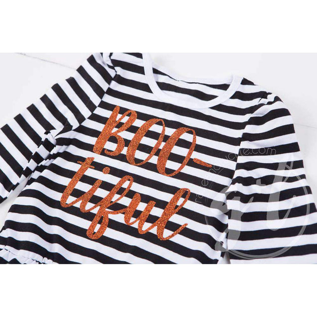 Black Stripe "BOO-tiful" Ruffle Hem Shirt, Long Sleeve - Grace and Lucille