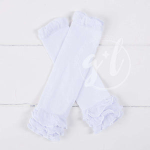 Pure White Ruffled Hem Leg Warmers - Grace and Lucille