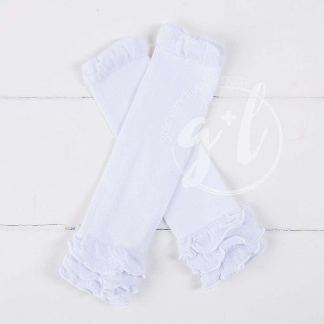 Pure White Ruffled Hem Leg Warmers - Grace and Lucille