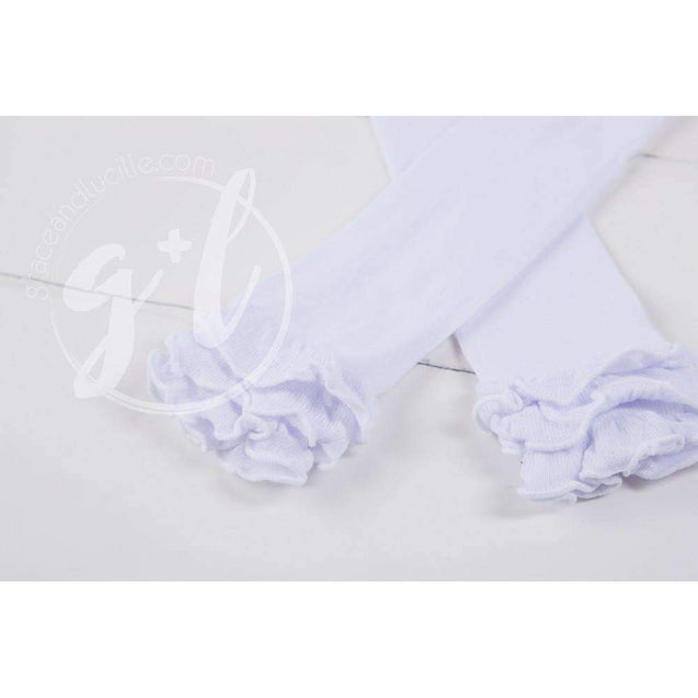 Pure White Ruffled Hem Leg Warmers - Grace and Lucille