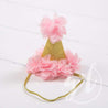 First Birthday Bib & Princess Party Hat Set, Sparkly Gold and Pink - Grace and Lucille