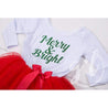 "Merry and Bright" Christmas Dress Red Tutu, White Long Sleeves - Grace and Lucille