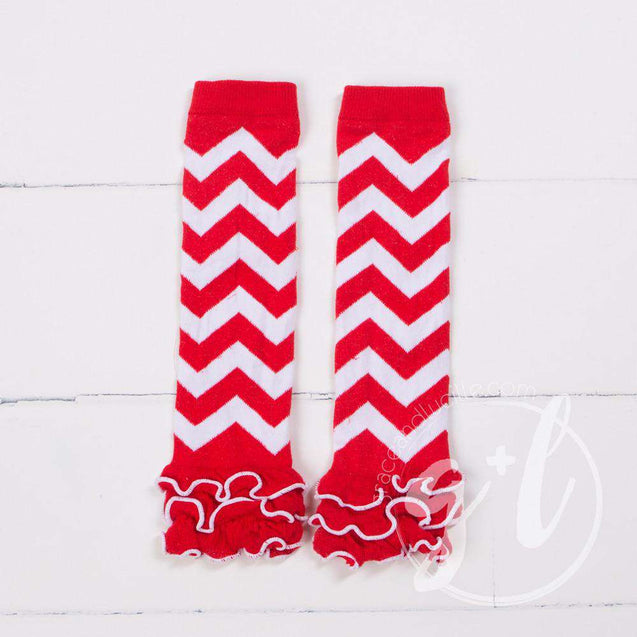 Red & White Chevron Ruffled Hem Leg Warmers - Grace and Lucille