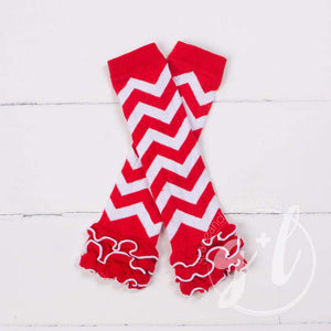 Red & White Chevron Ruffled Hem Leg Warmers - Grace and Lucille