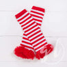 Striped Red & White Ruffled Hem Leg Warmers - Grace and Lucille