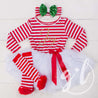 Striped Red & White Ruffled Hem Leg Warmers - Grace and Lucille